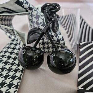 Black On Black Cherry Bag Charm/ Keychain And 2 Twilly